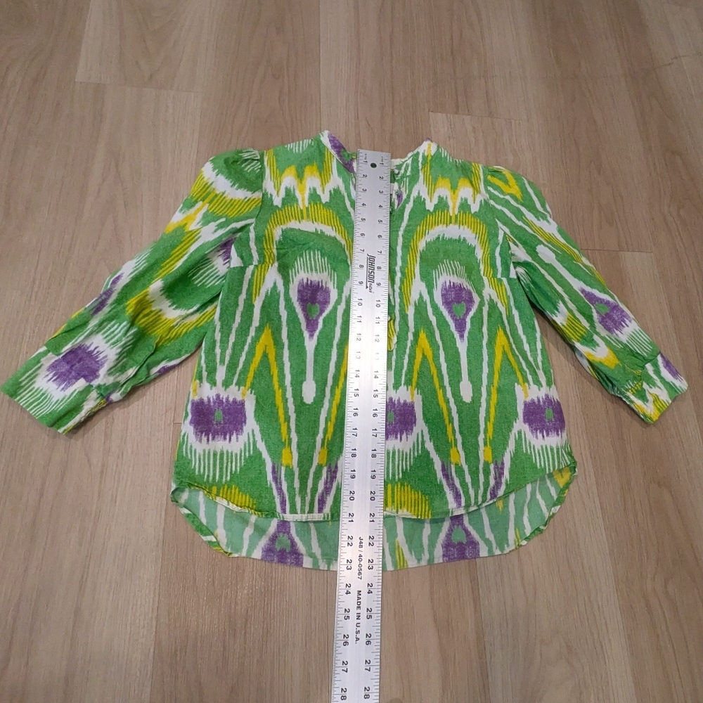 Anthropologie Green And Purple Abstract Blouse Size S - Picture 3 of 7